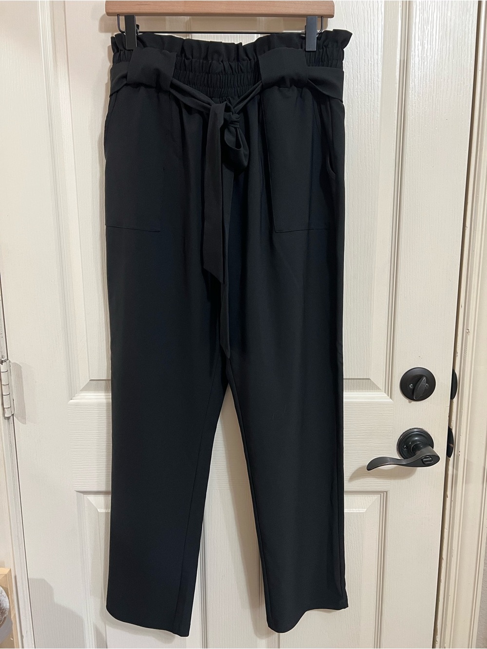 Grace Karin Black Paperbag Tie-Waist Trousers